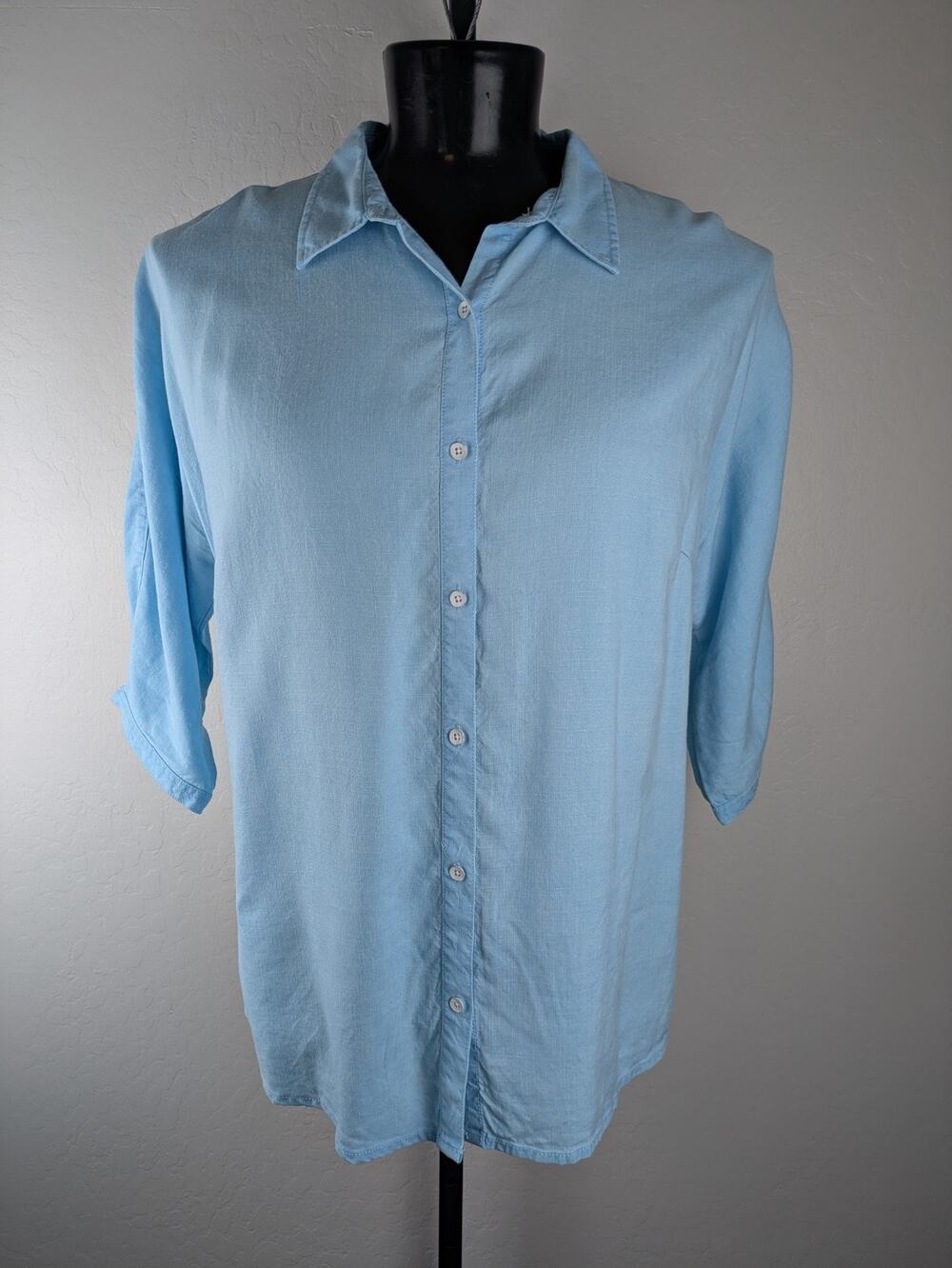Coldwater Creek aqua blue 100% Tencel button front shirt 3/4 sleeves